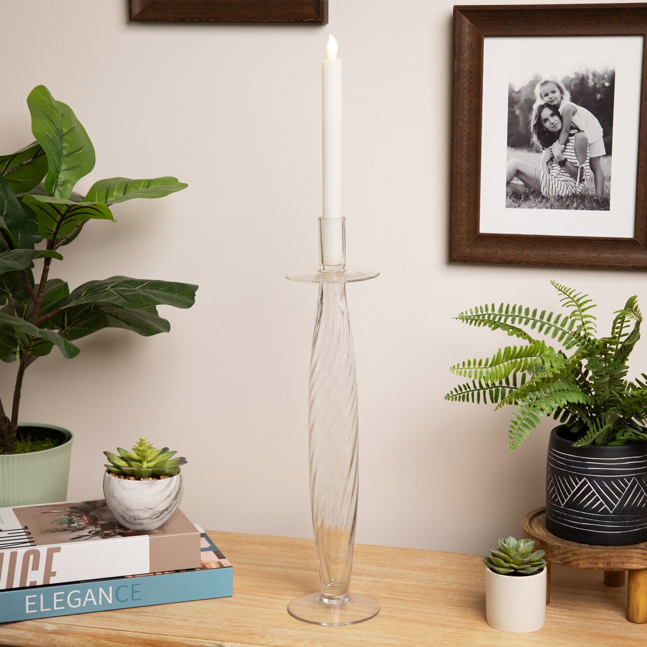 Northlight Transparent Swirled Glass Taper Candle Holder - 17.5"